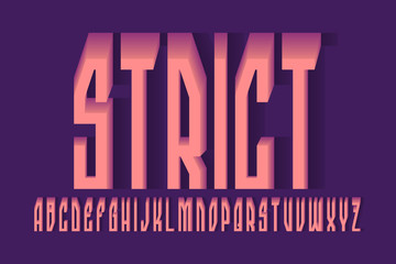 Volumetric strict alphabet of coral pink letters. 3d display font. Isolated english alphabet.