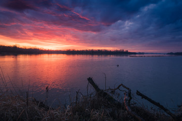 Beautiful sunrise on the Vistula near Konstancin-Jeziorna, Poland