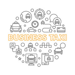 Business Taxi vector concept round simple illustration in linear style