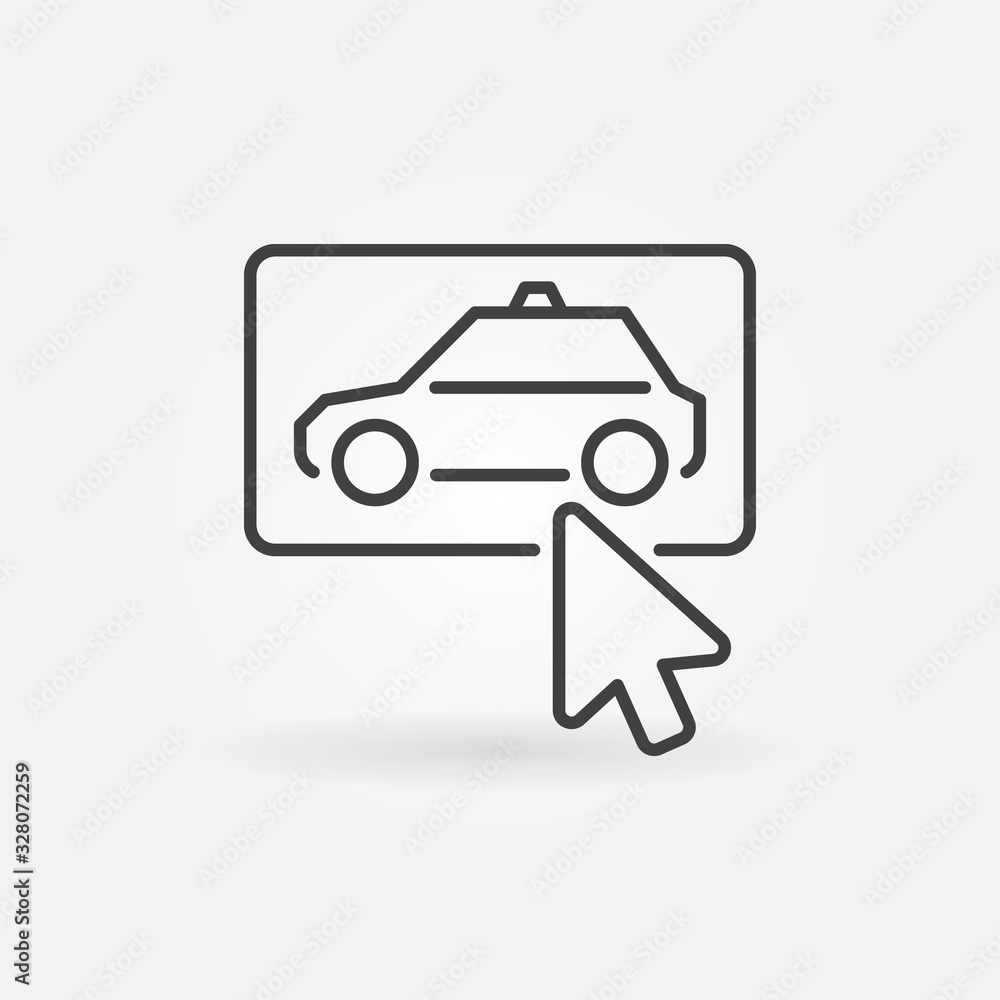 Poster click on taxi button vector concept icon or sign in thin line style