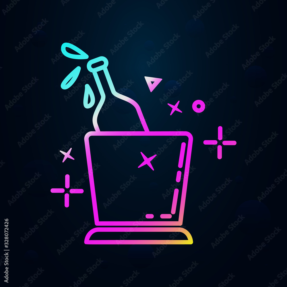 Poster bottle of champagne inbucket in nolan style icon. Simple thin line, outline vector of birthday icons for ui and ux, website or mobile application