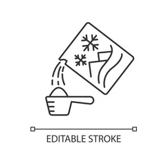 Washing powder pixel perfect linear icon. Cleaning product package, laundry detergent. Thin line customizable illustration. Contour symbol. Vector isolated outline drawing. Editable stroke