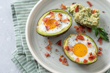 Avocado Egg Boats with bacon. Low carb high fat breakfast