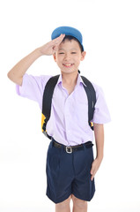 asian student boy stand at the whitebackground