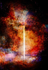 Magyc sword in beautiful cosmic space.