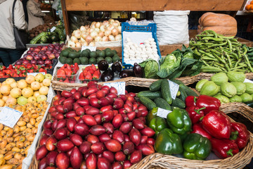 fresh fruit and vegetables for sale in market
