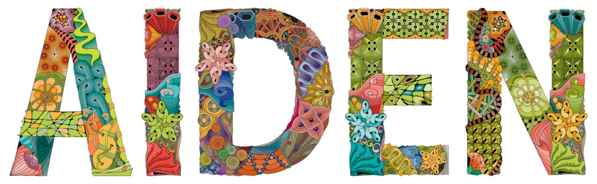 Male name Aiden. Vector decorative zentangle object