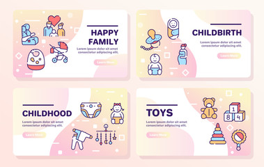 Birth of a child color linear vector icons set. Editable stroke.