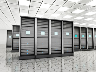 Network servers in a row in the room. 3D illustration