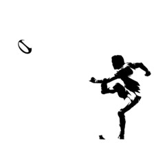 Fototapeta na wymiar Rugby player kicking ball, isolated vector silhouette, ink drawing