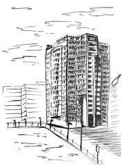 The office building ink drawing 