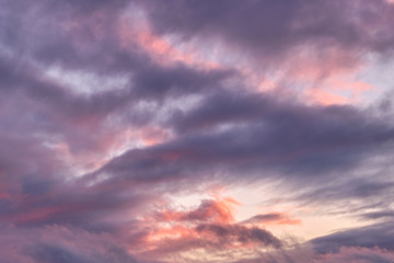 Colorful evening sky painted with the rays of the setting sun.