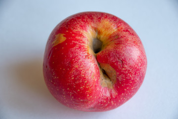 red ugly apple on white background