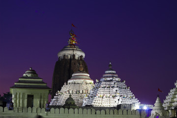 Famous Lord jagannath temple puri at night with colorful dark sky background