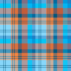 Seamless pattern in marvelous cozy blue and orange for plaid, fabric, textile, clothes, tablecloth and other things. Vector image.