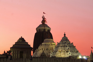 Famous Lord jagannath temple puri at night with colorful sky background