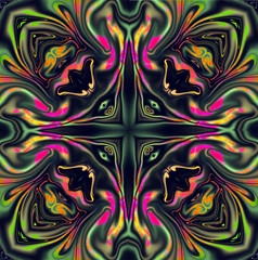 Mandala cross kaleidoscope abstract geometric colorful seamless pattern background . Unique kaleidoscope design repeated squares and blocks background.