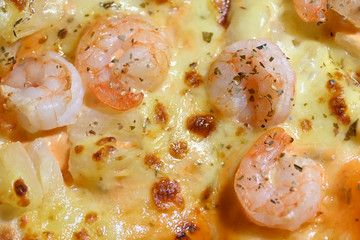 italian pizza cheese with pineapple and shrimp topping sea food