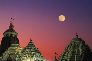Famous Lord jagannath temple puri at night with colorful sky background