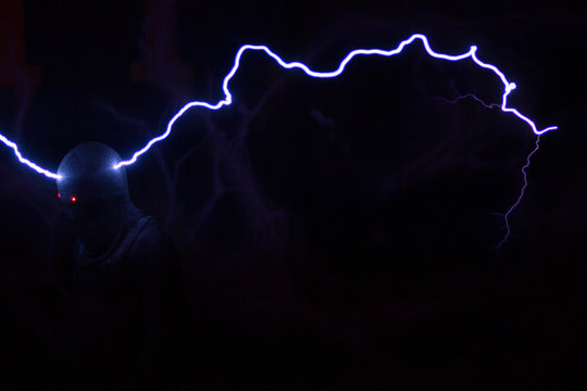 Man with lightning on Tesla show