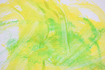 abstract image green and yellow watercolor paint on white paper background