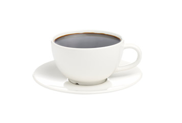 Black coffee in a white coffee cup with saucer On a white background