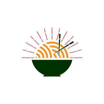 bowl of noodle with chopstick simple geometric line vintage decoration vector