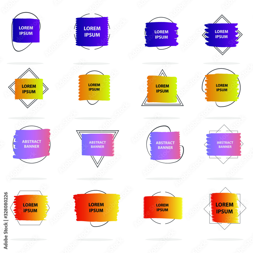 Poster modern geometric badges set. colorful vector gradient shapes composition. trendy minimal design. 3d 