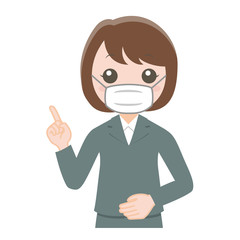 マスクをしたスーツの女性_上半身