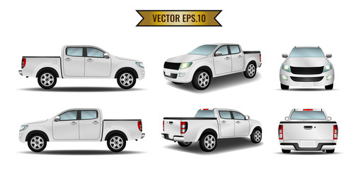 Set cars white realistic isolate on the background. Ready to apply to your design. Vector illustration. - obrazy, fototapety, plakaty