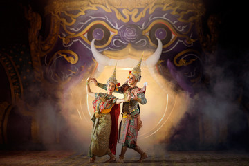 Art culture Thailand Dancing in masked khon in literature ramayana,thailand culture Khon,Vintage...