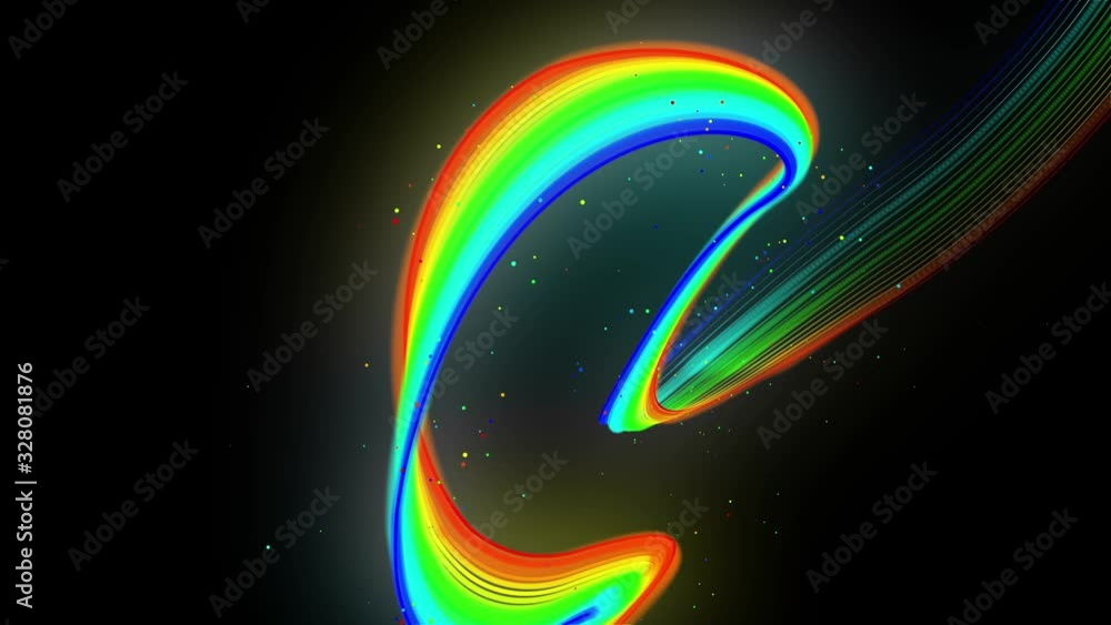 Poster rainbow color neon lines fly in the air, smoothly oscillation and wave. 3d abstract looped creative 