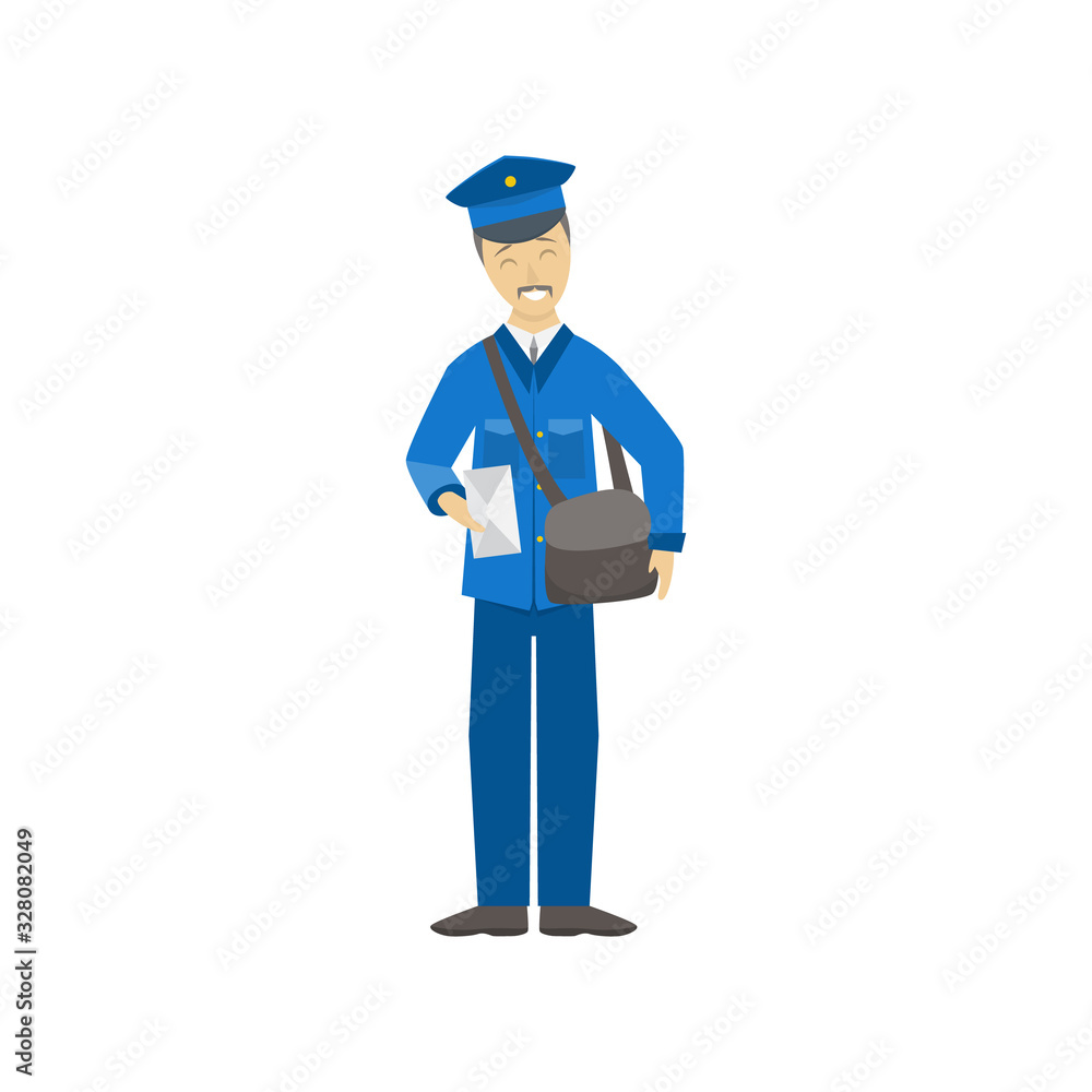 Wall mural Cartoon Color Postman Male Character Person. Vector