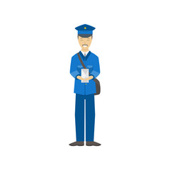 Cartoon Color Postman Male Character Person. Vector