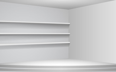 white shelf and spotlight in the white room