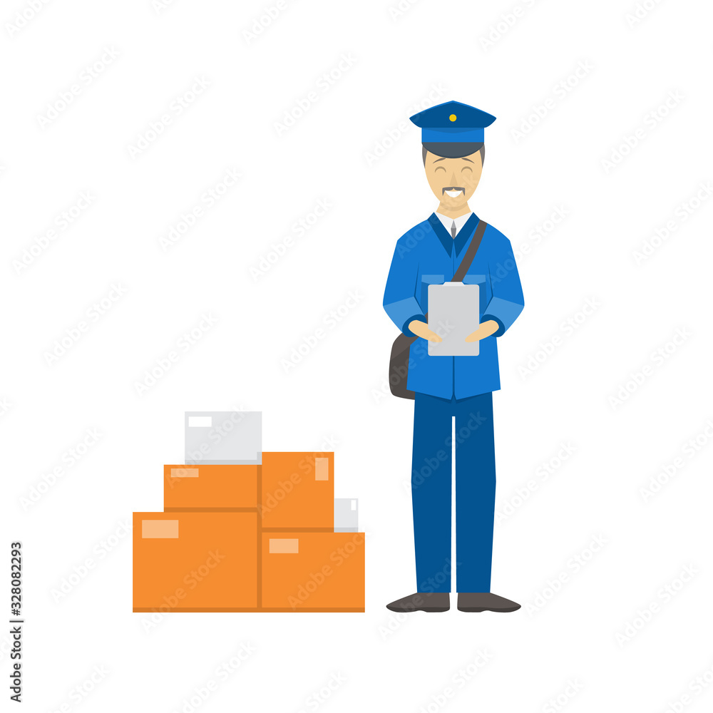 Poster Cartoon Color Postman Male Character Person. Vector