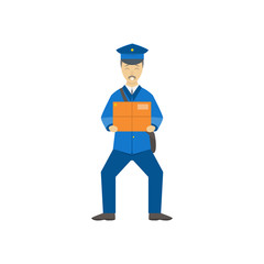 Cartoon Color Postman Male Character Person. Vector