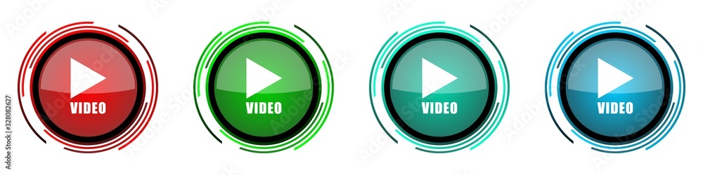 Fototapete video round glossy vector icons, set of buttons for webdesign, internet and mobile phone application