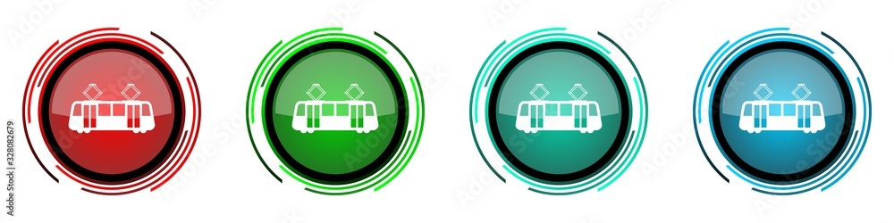 Leinwandbilder tram round glossy vector icons, set of buttons for webdesign, internet and mobile phone applications