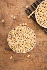 A pile of soybeans in a bamboo basket