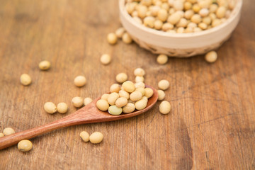 A pile of soybeans in a bamboo basket