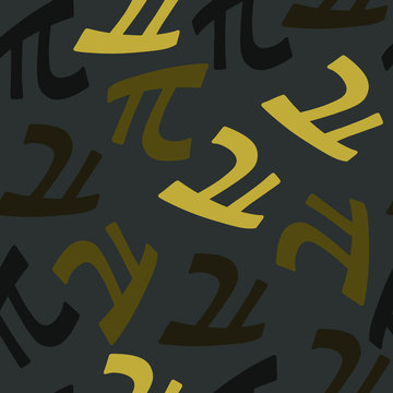 Pi day, mathematical constant seamless background. Black, brown, yellow.