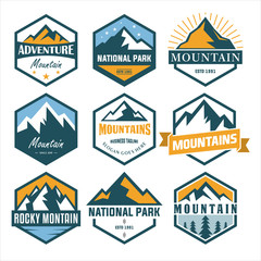 Obraz premium Set Of Mountain and Sea for Outdoor Adventure Emblem Logo design inspiration Hiking, vintage mountain logo design inspiration