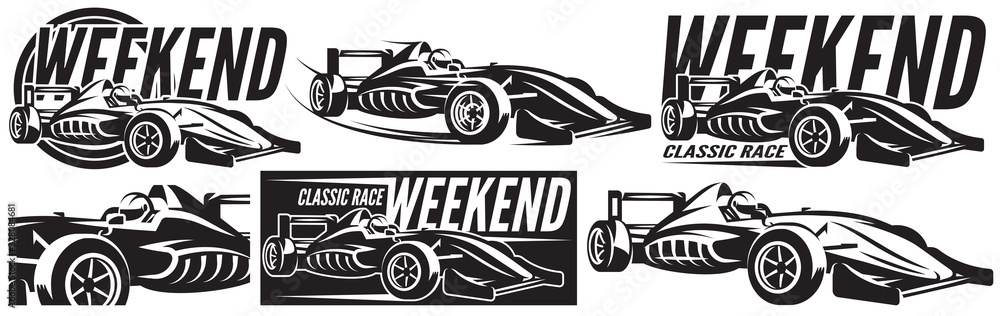 Wall mural vector monochrome set of sports racing cars.