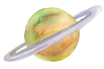 Watercolor planet illustration. Hand drawn Saturn isolated on white background. Gas giand planets with rings © stefa_stefo4ka