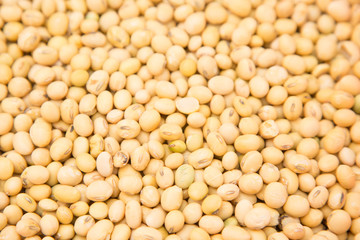 A pile of soybeans in a bamboo basket