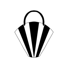 Semi-circular beach bag with stripes.Lightweight bag with a geometric pattern.Flat illustration.Bag isolated on a white background.A semicircular handle.Bag for the fan.Vector