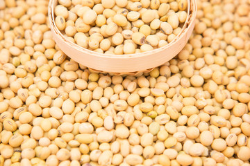 A pile of soybeans in a bamboo basket