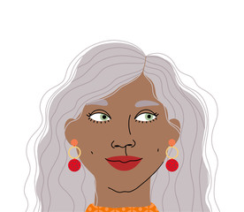 Portrait of a beautiful woman. Girl face illustration isolated on white background. Female character flat illustration.