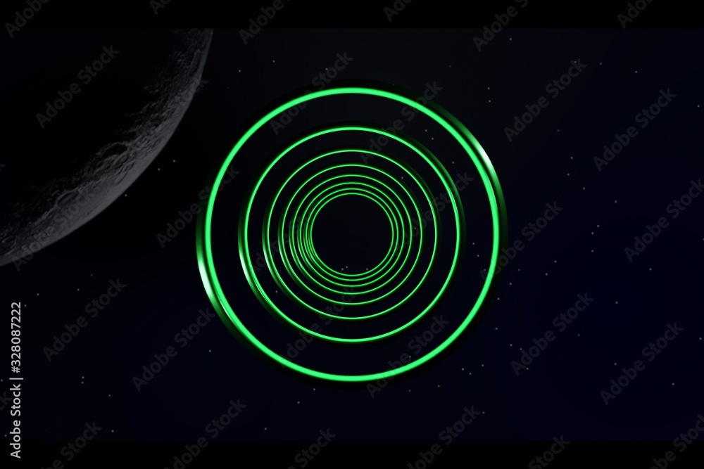 Poster glowing neon abstract futuristic light circle hi-tech space 3d rendering